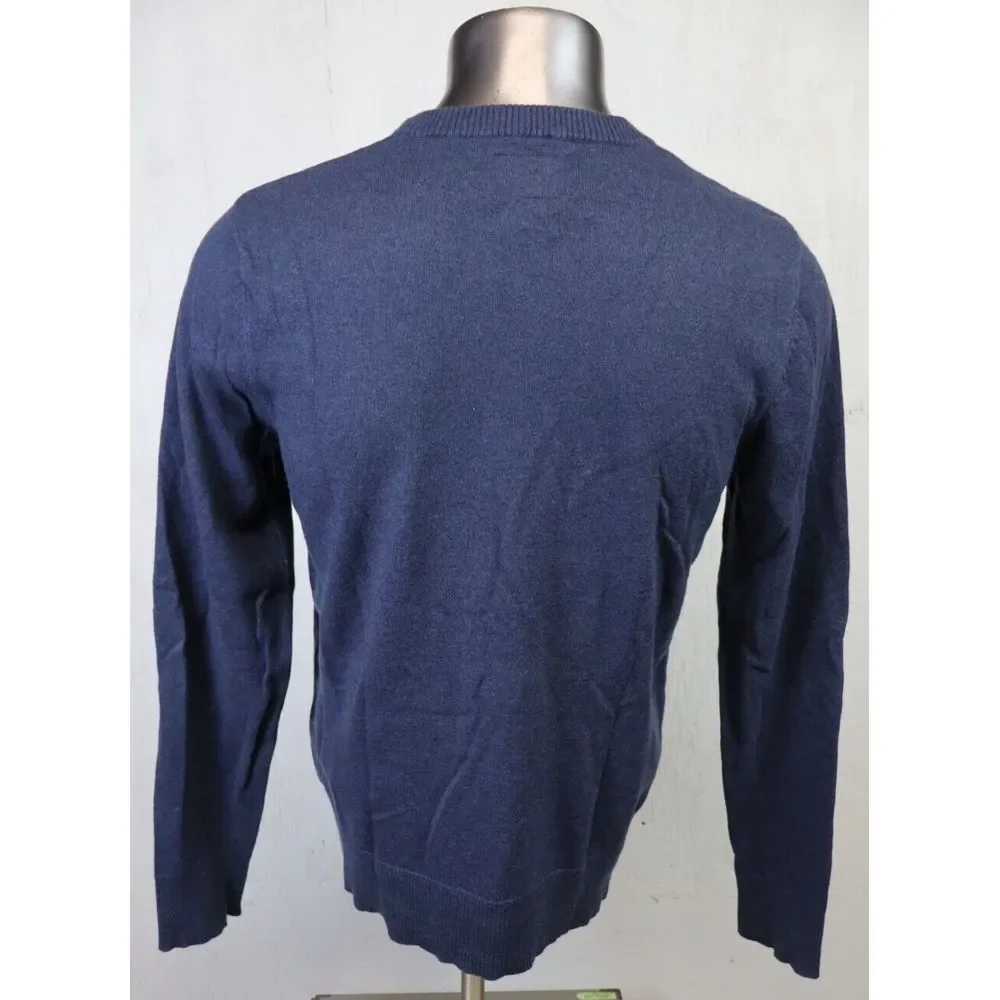 Mens The North Face V Neck Blue Sweater‎ Wool Cotton Blend Size M Long Sleeve